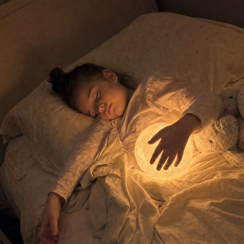 LunaBright 3D Printed Moon Lamp at night