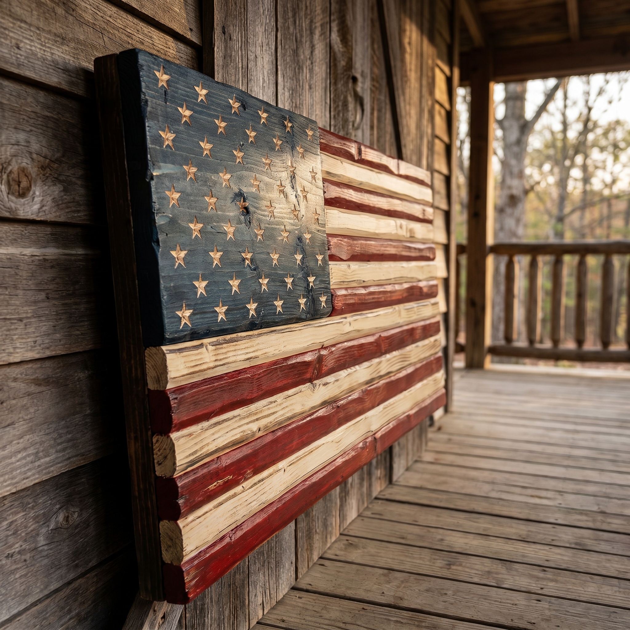 Hand-Carved USA Flag, made by Walt