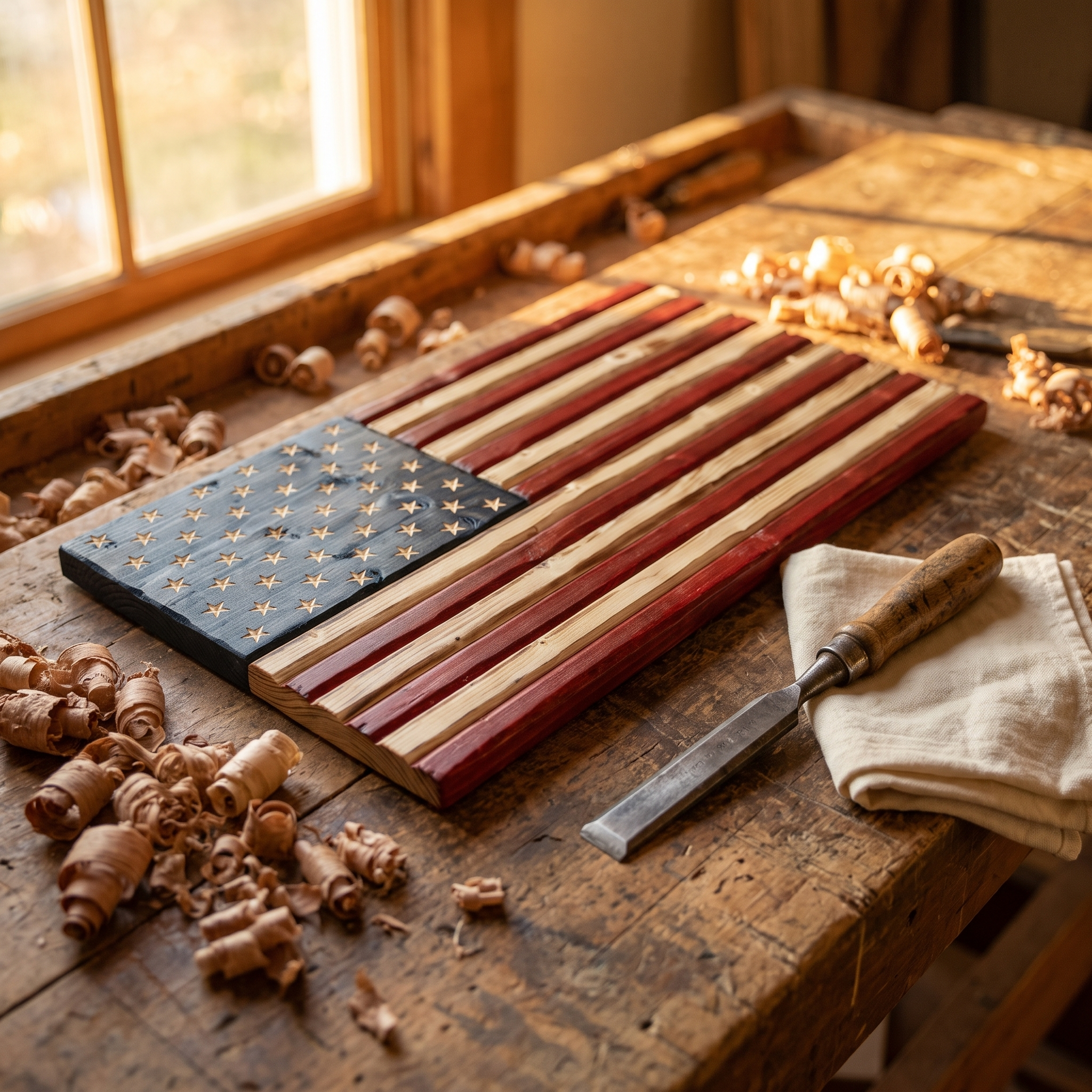 Walt&rsquo;s Hand-Carved USA Flag
